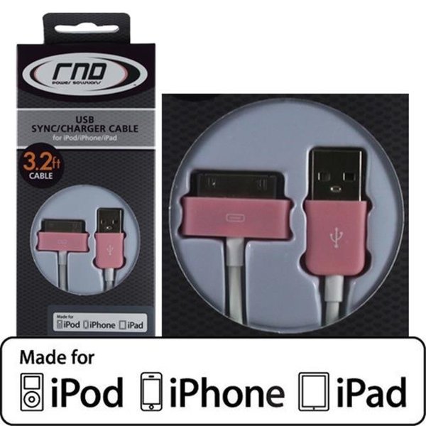 Rnd Accessories RND Accessories Apple Certified 30-Pin Cable For Ipad; iPhone; Ipod - 3.2 ft.; Pink And White RND-APPLE1M-P